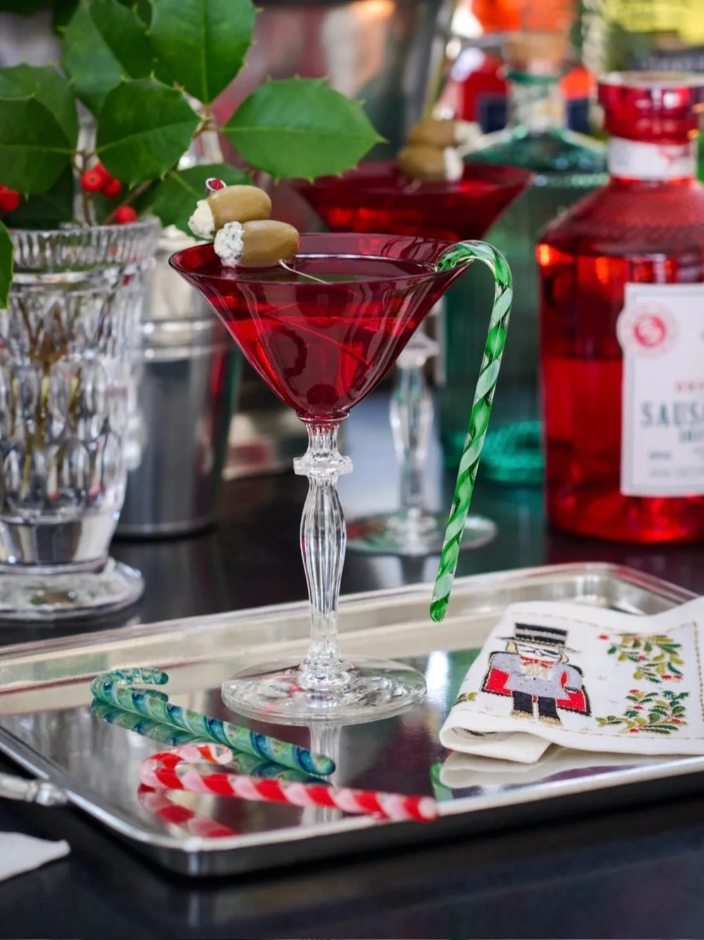Vintage 1960s Candy Cane Mixed Colors Glass Cocktail Stirrers